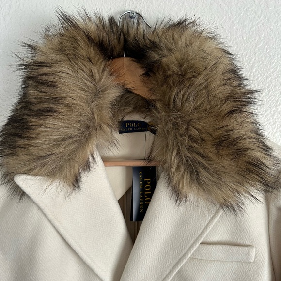 Polo Ralph Lauren Faux Fur Collar Double Breasted Parka Pea Coat Women’s Size 16 - Picture 2 of 13